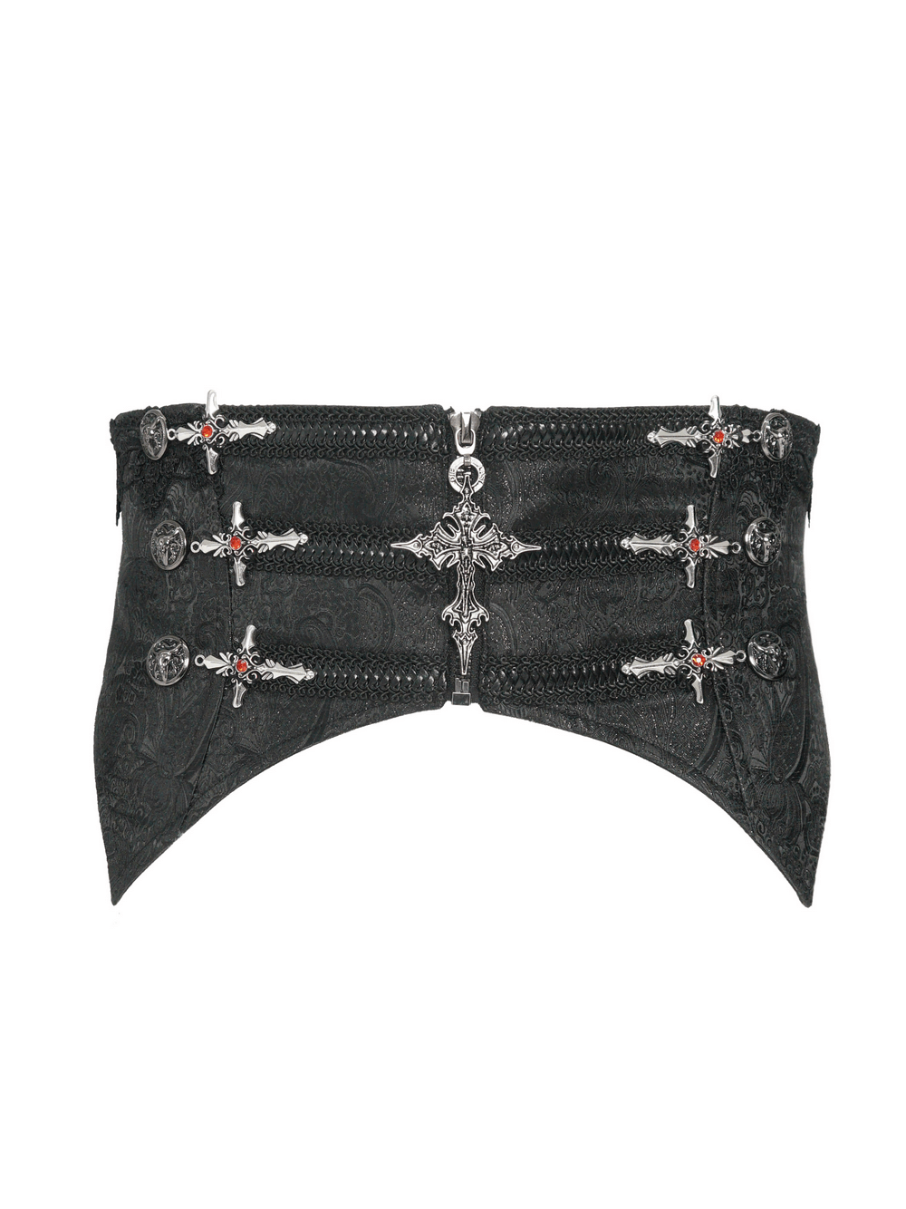 Black Brocade Gothic Waist Corset with Crosses