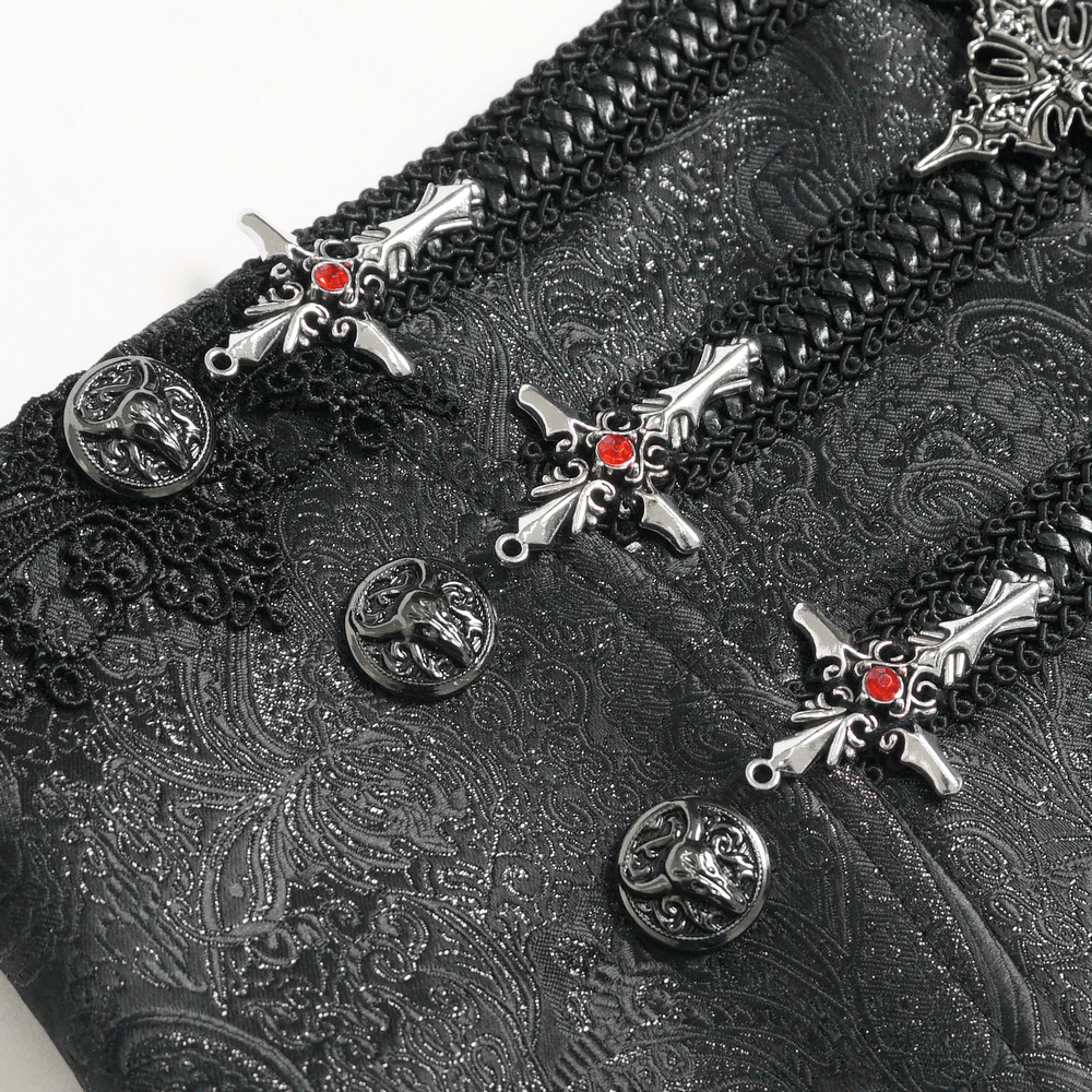Black Brocade Gothic Waist Corset with Crosses
