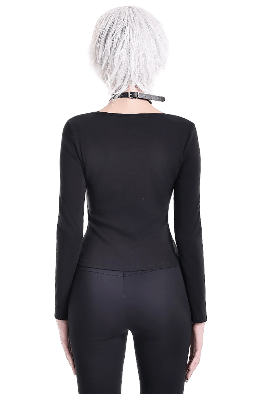 Black Buckle Strap Top with Gothic Corset Lace-Up Front