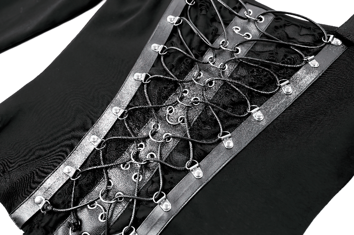 Black Buckle Strap Top with Gothic Corset Lace-Up Front