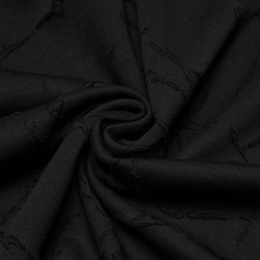 Black Burnout Knit Gothic Top with Stand Collar Design