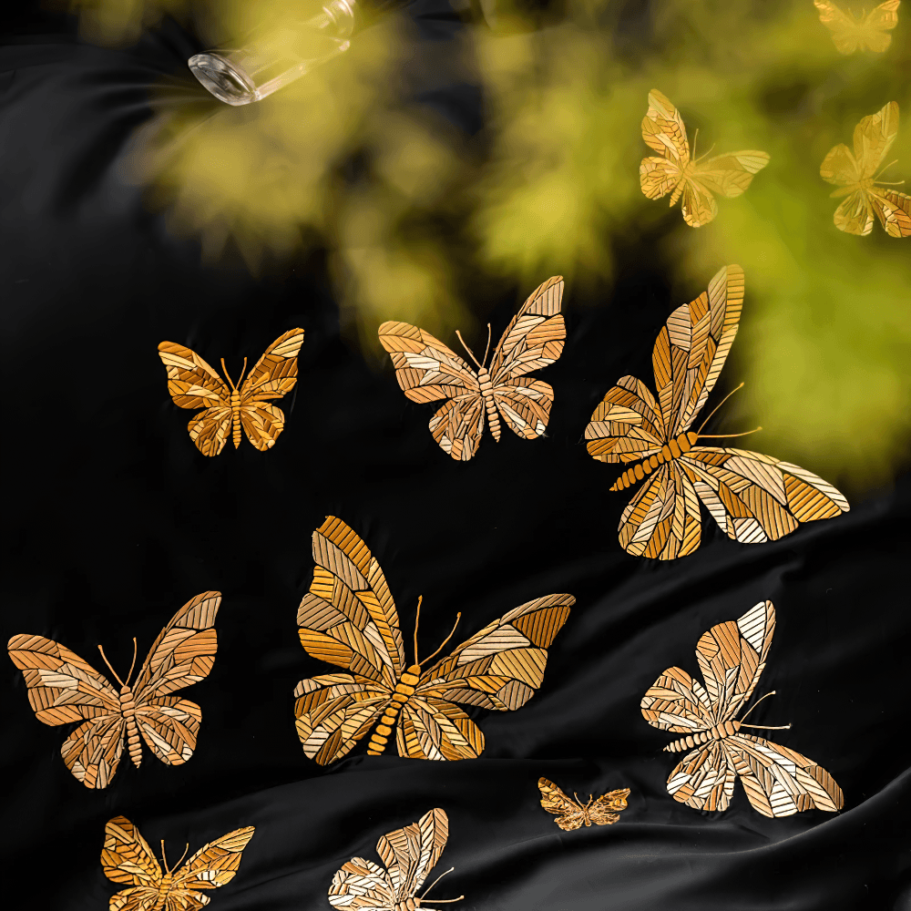 Black Butterfly Embroidered Egyptian Cotton Bedding Set