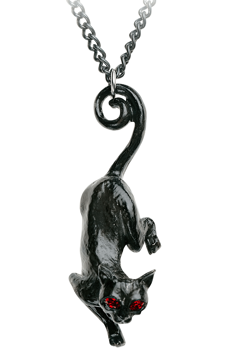 Black Cat Gothic Pendant with Red Crystal Eyes
