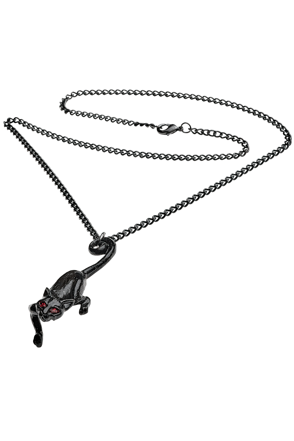 Black Cat Gothic Pendant with Red Crystal Eyes