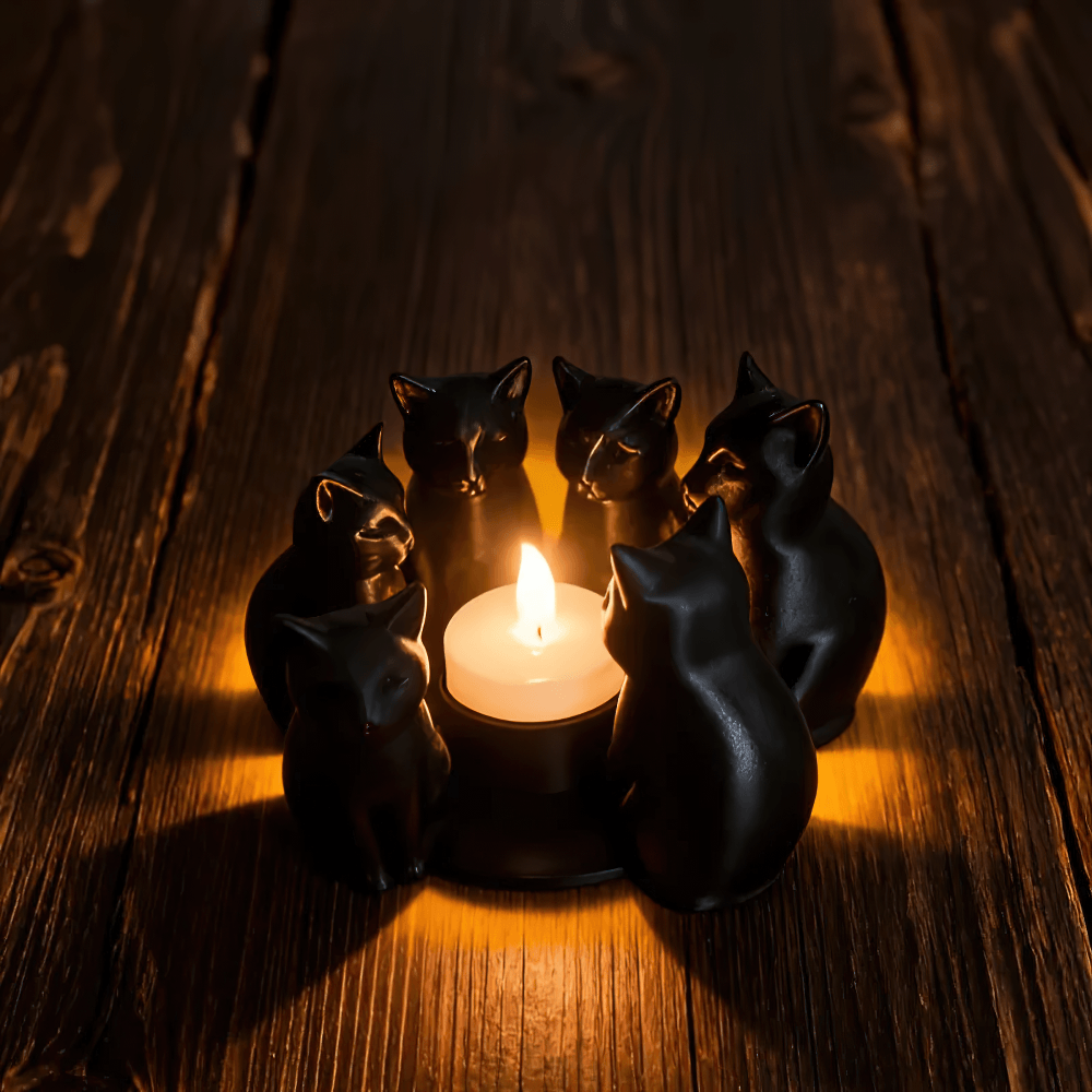 Black Cats Candle Holder for Witchy Accent Decor