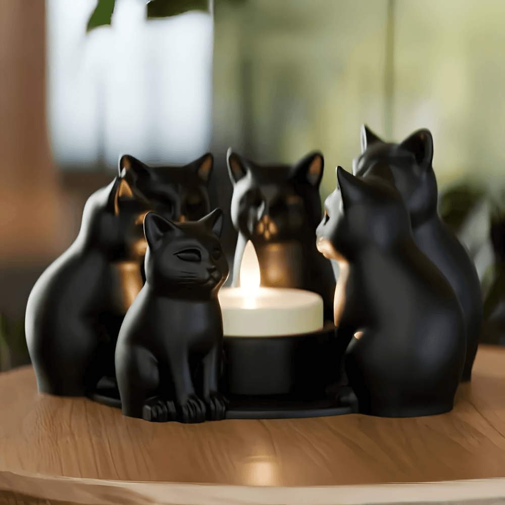 Black Cats Candle Holder for Witchy Accent Decor