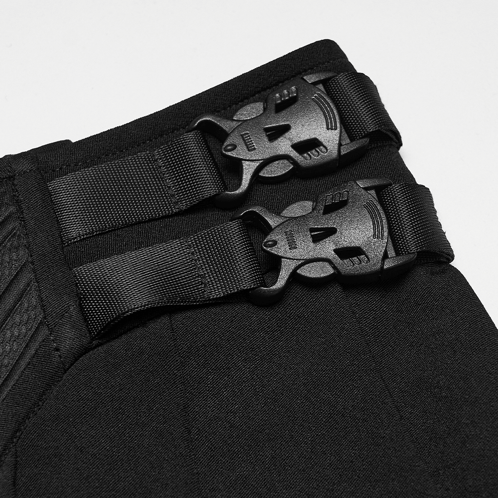 Black Cyberpunk Buckle Waist Pleated Mini Skirt