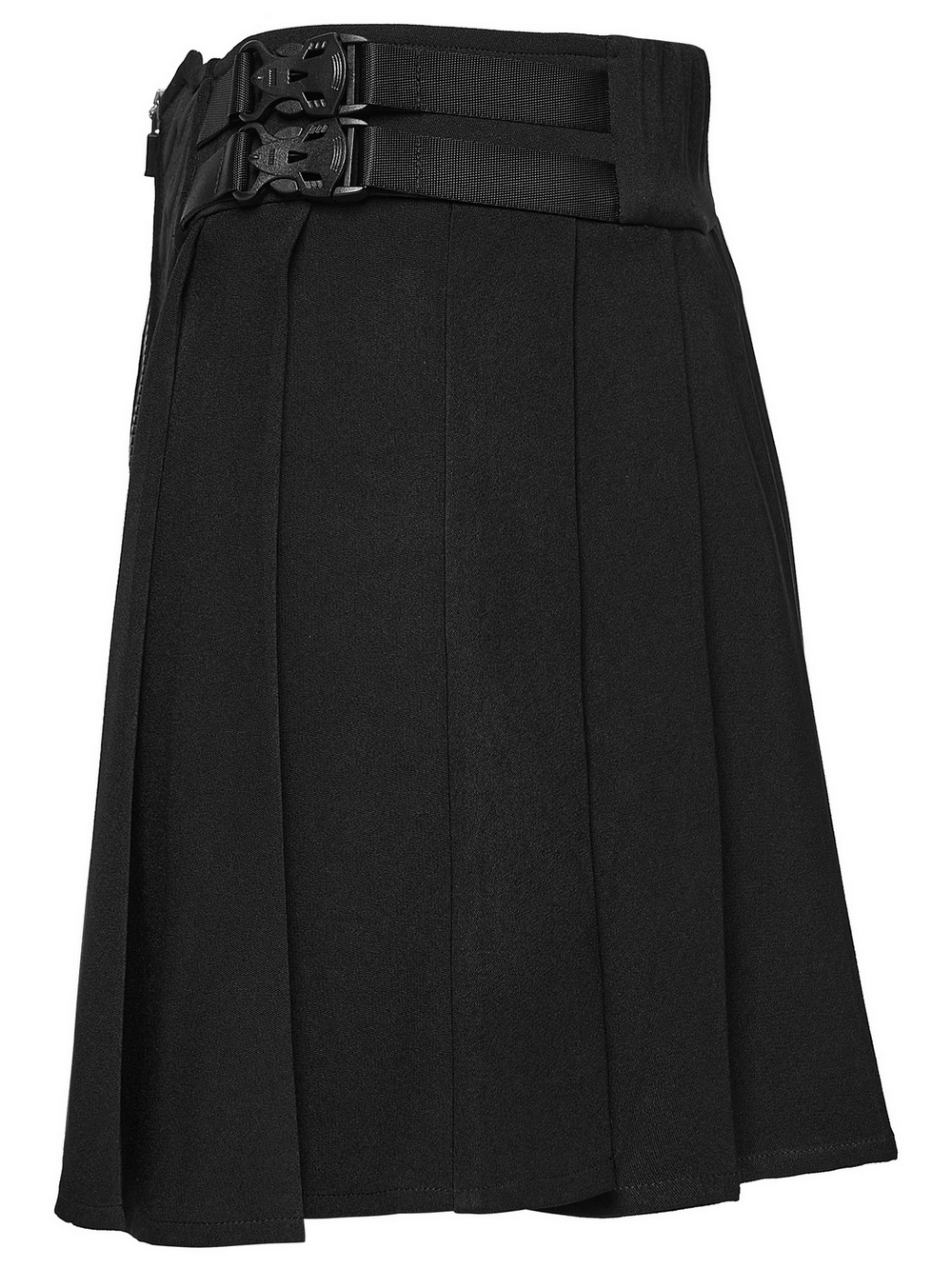Black Cyberpunk Buckle Waist Pleated Mini Skirt
