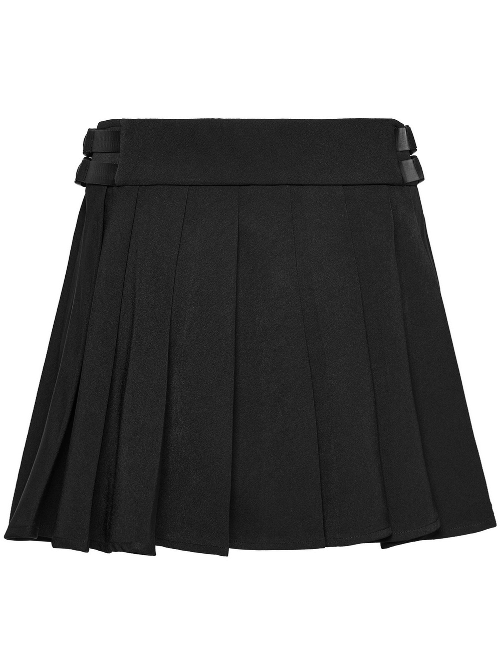 Black Cyberpunk Buckle Waist Pleated Mini Skirt
