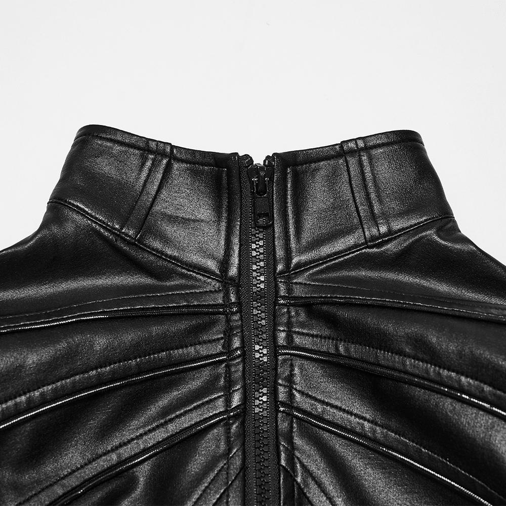 Black Cyberpunk Jacket with Sculpted Bone Shoulder Spikes