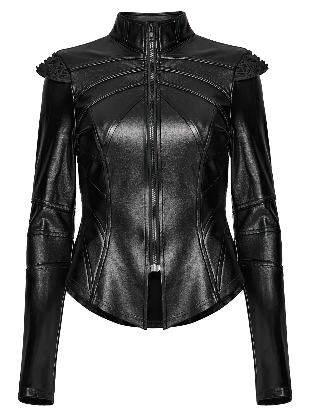 Black Cyberpunk Jacket with Sculpted Bone Shoulder Spikes