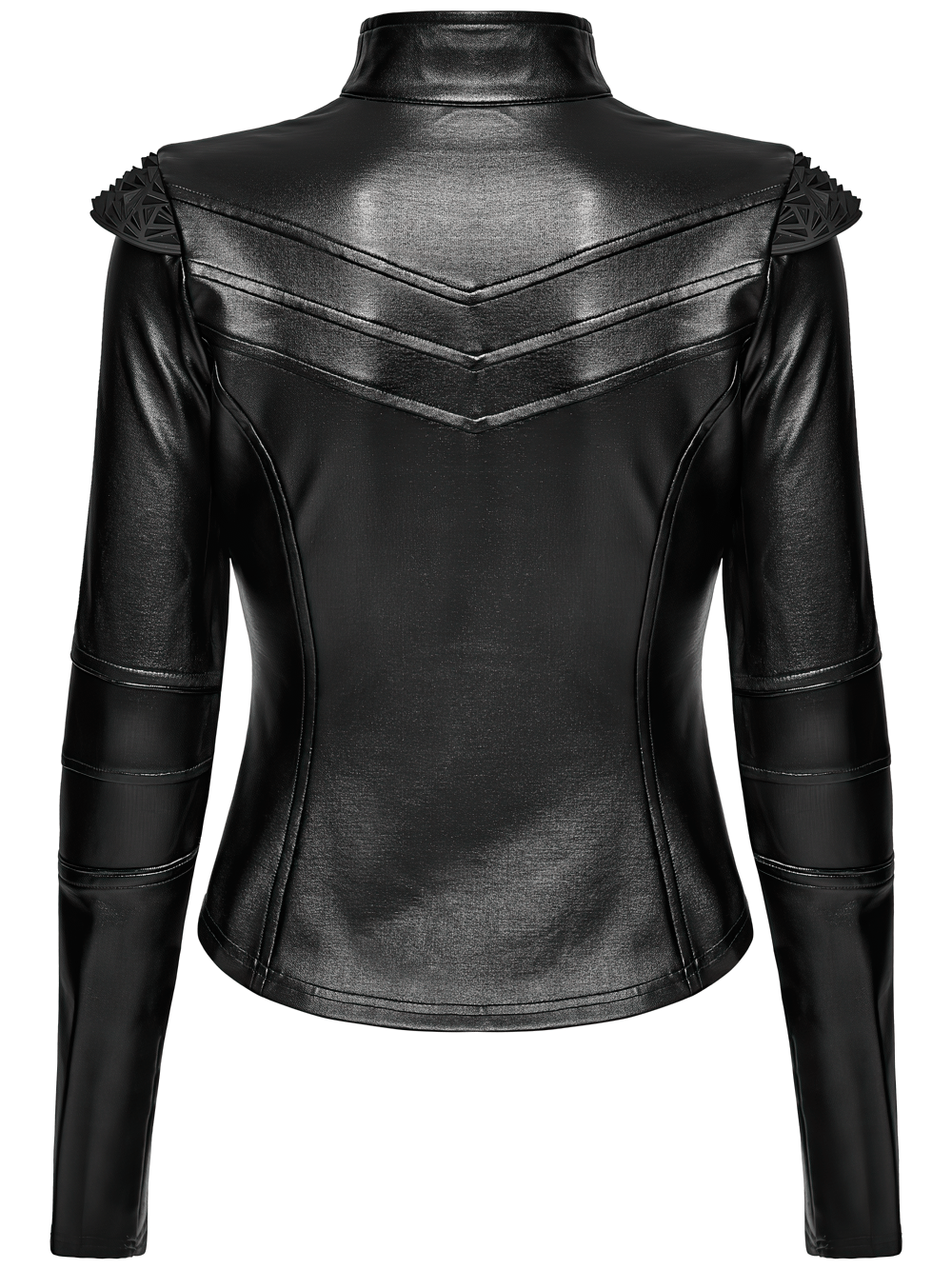 Black Cyberpunk Jacket with Sculpted Bone Shoulder Spikes