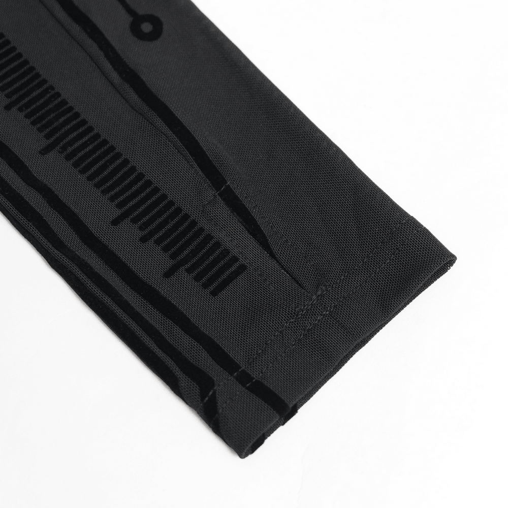 Black Cyberpunk Mesh Circuit Print Zip Up Techwear Top