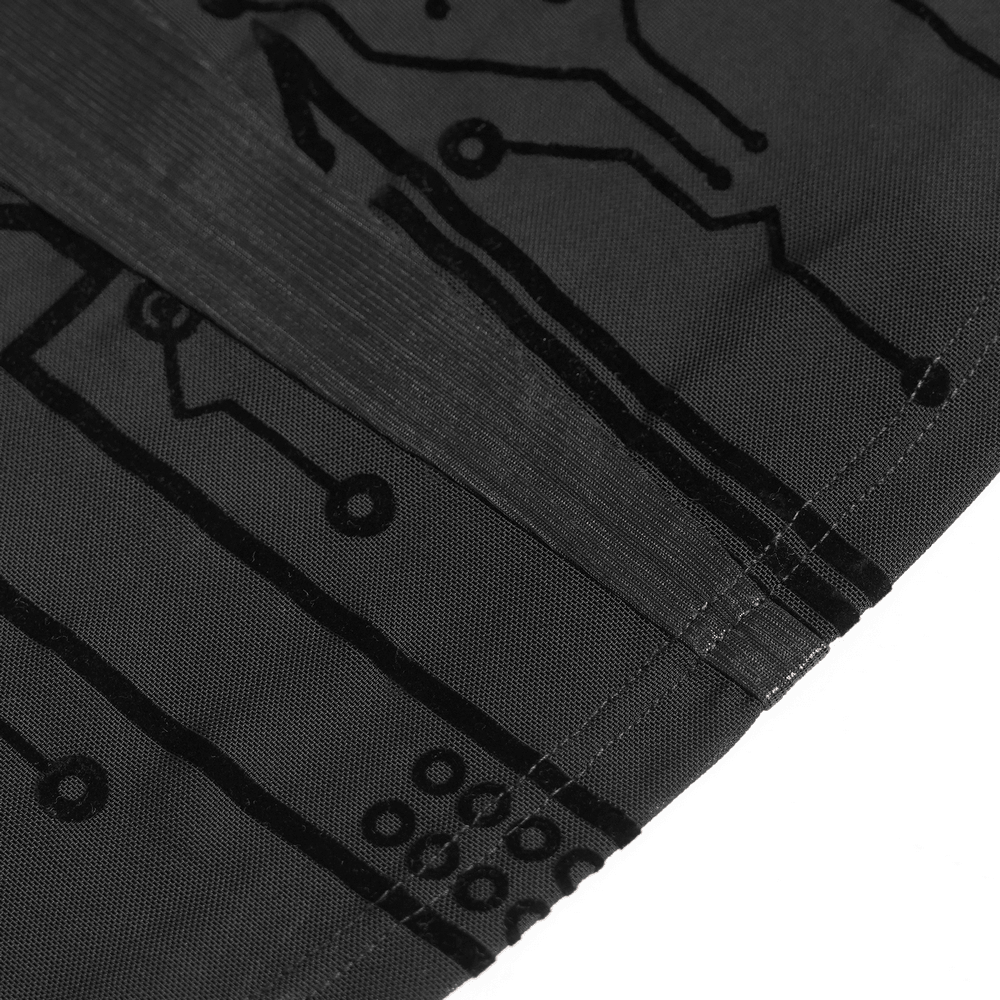 Black Cyberpunk Mesh Circuit Print Zip Up Techwear Top