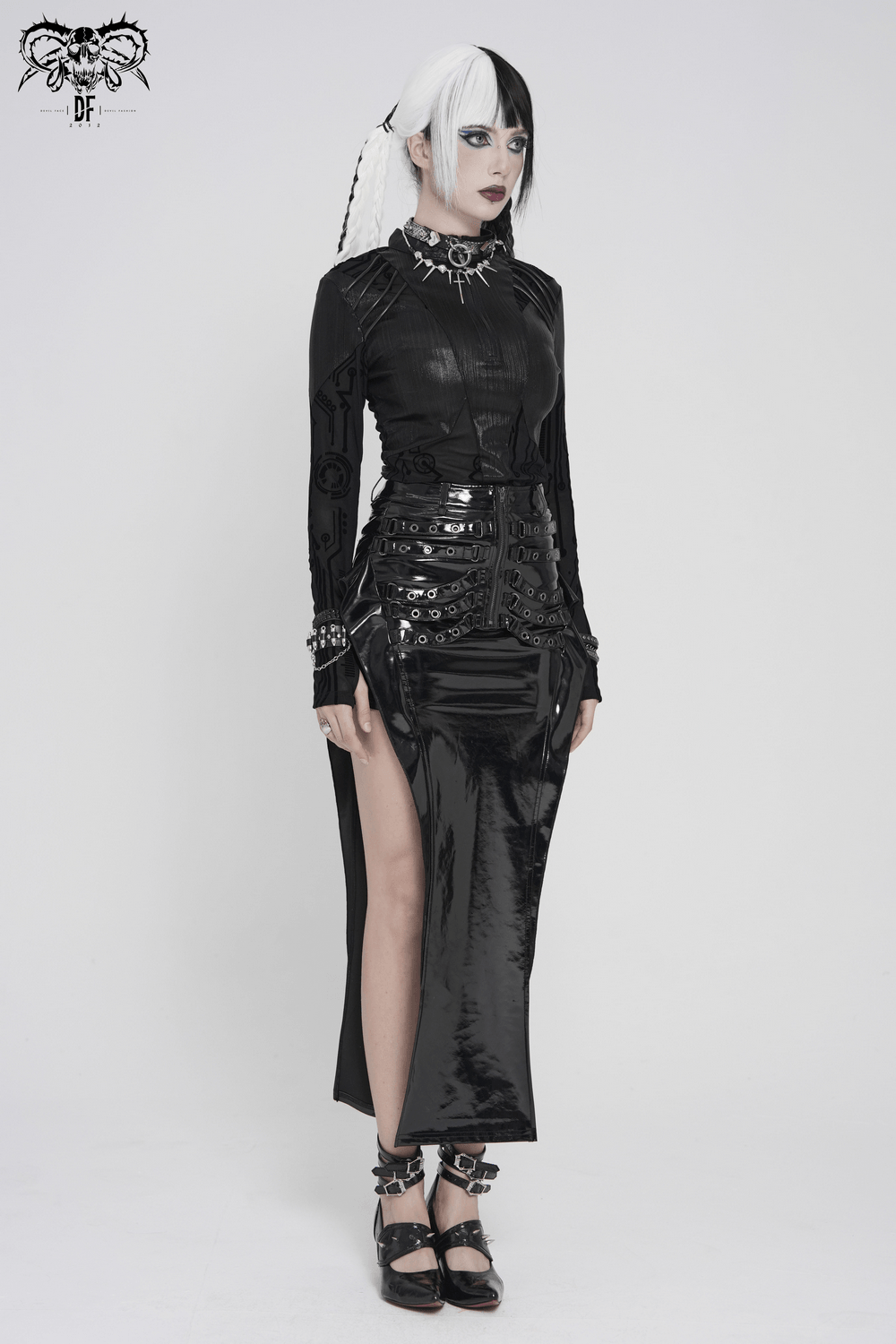 Black Cyberpunk Mesh Circuit Print Zip Up Techwear Top