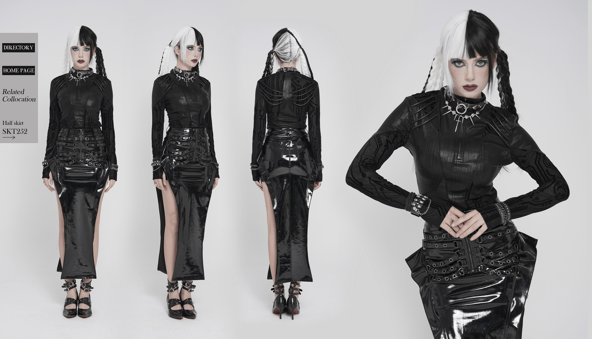 Black Cyberpunk Mesh Circuit Print Zip Up Techwear Top
