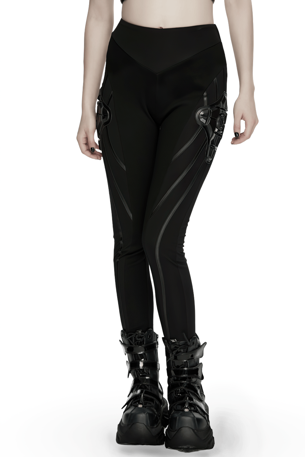 Black Cyberpunk Panel Leggings with 3D Side Armor