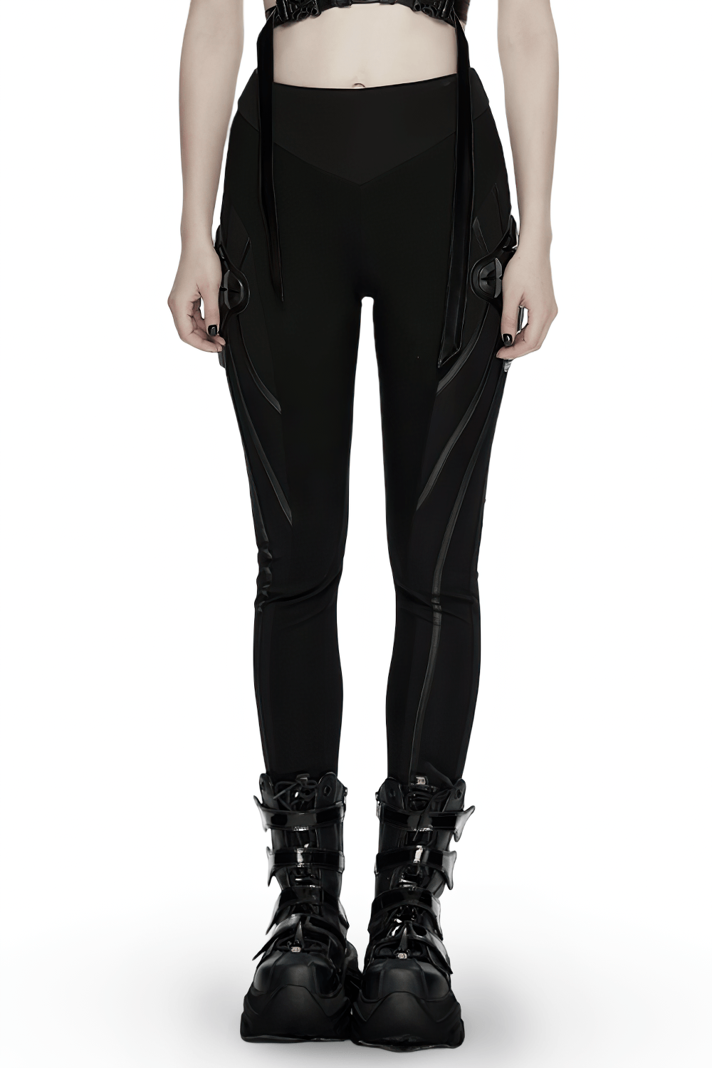 Black Cyberpunk Panel Leggings with 3D Side Armor