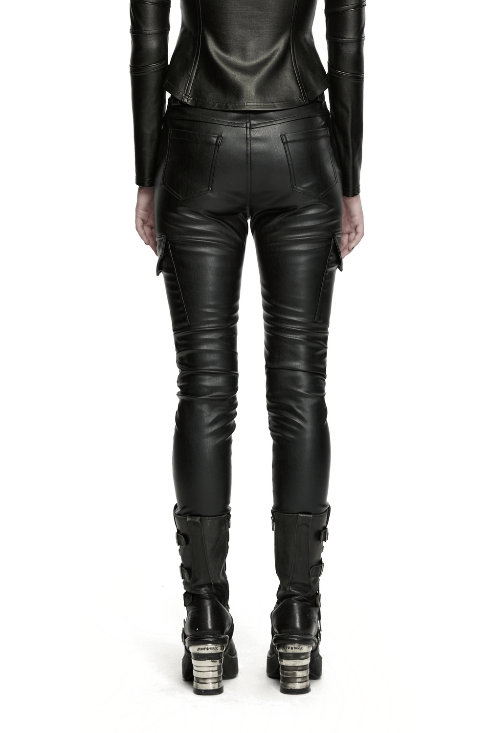 Black Cyberpunk Slim Cargo Pants with Pleated Panels