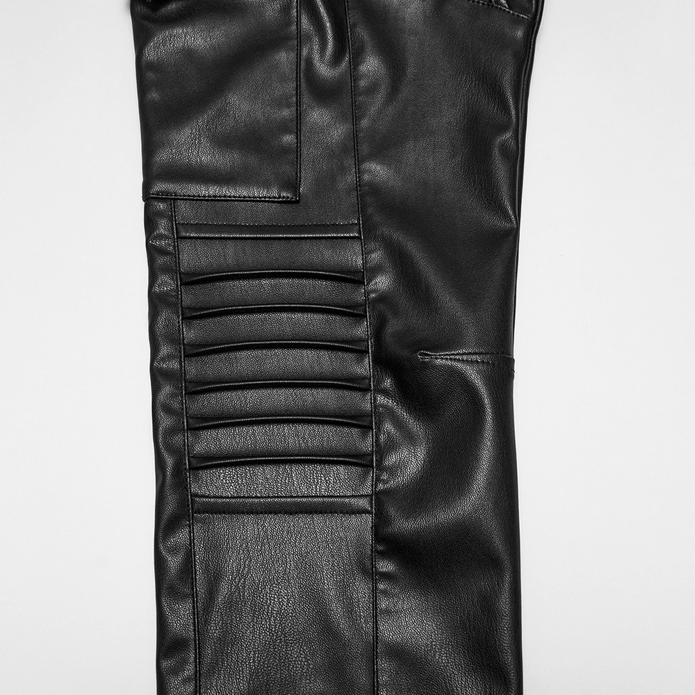 Black Cyberpunk Slim Cargo Pants with Pleated Panels