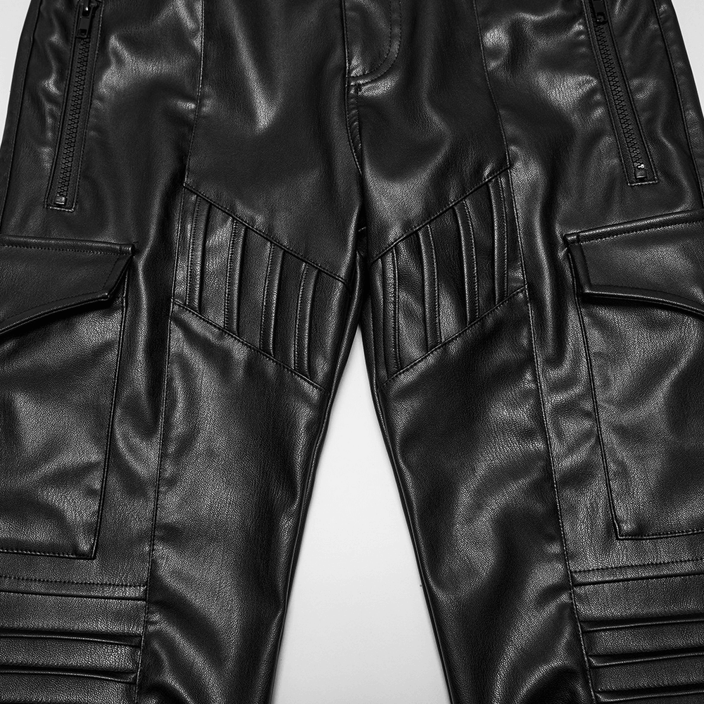 Black Cyberpunk Slim Cargo Pants with Pleated Panels