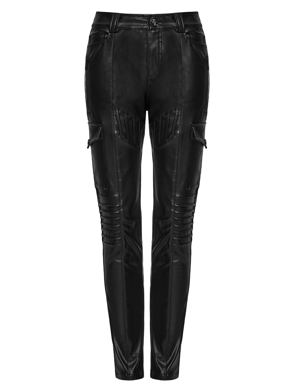 Black Cyberpunk Slim Cargo Pants with Pleated Panels