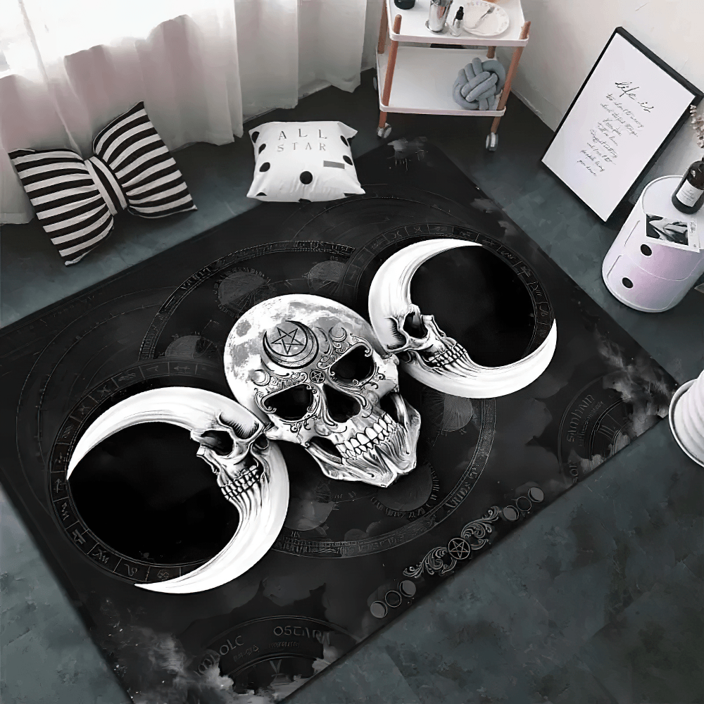 Black Dark Gothic Occult Area Rug for Room Decor
