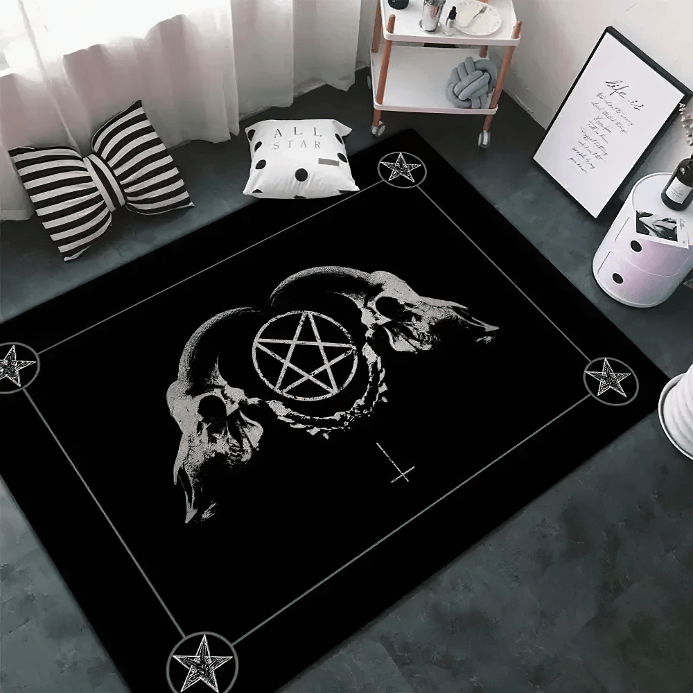 Black Dark Gothic Occult Area Rug for Room Decor