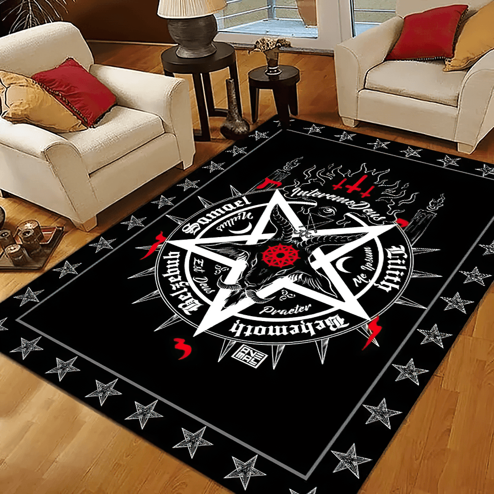 Black Dark Gothic Occult Area Rug for Room Decor