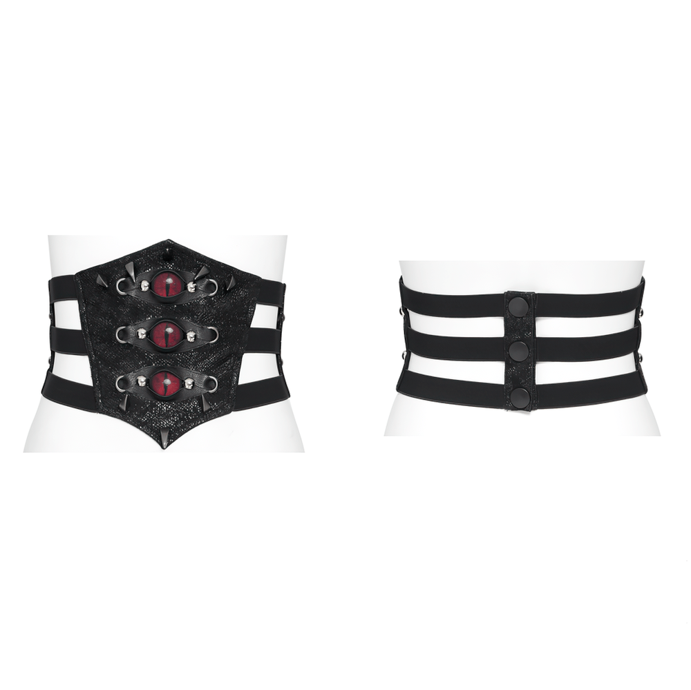 Black Dark Gothic Waist Belt with Red Eye Accents