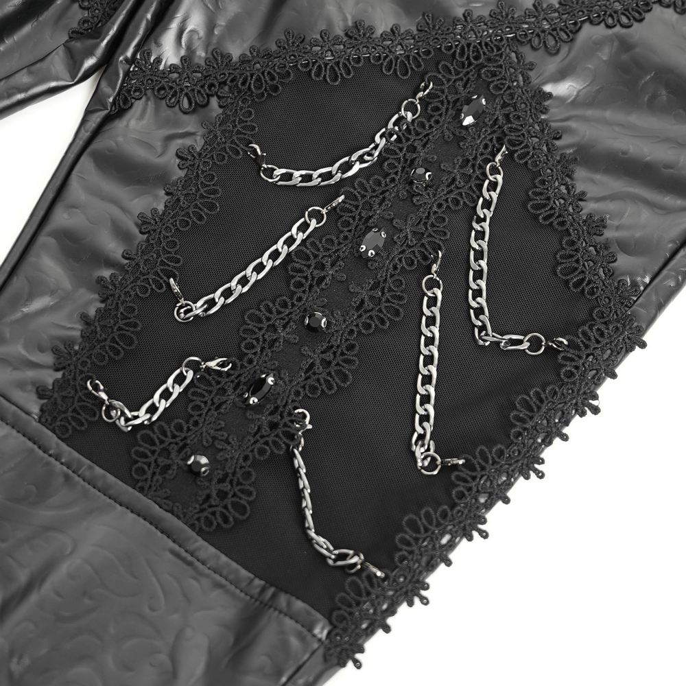 Black Faux Leather Pants with Chains and Sequin Details
