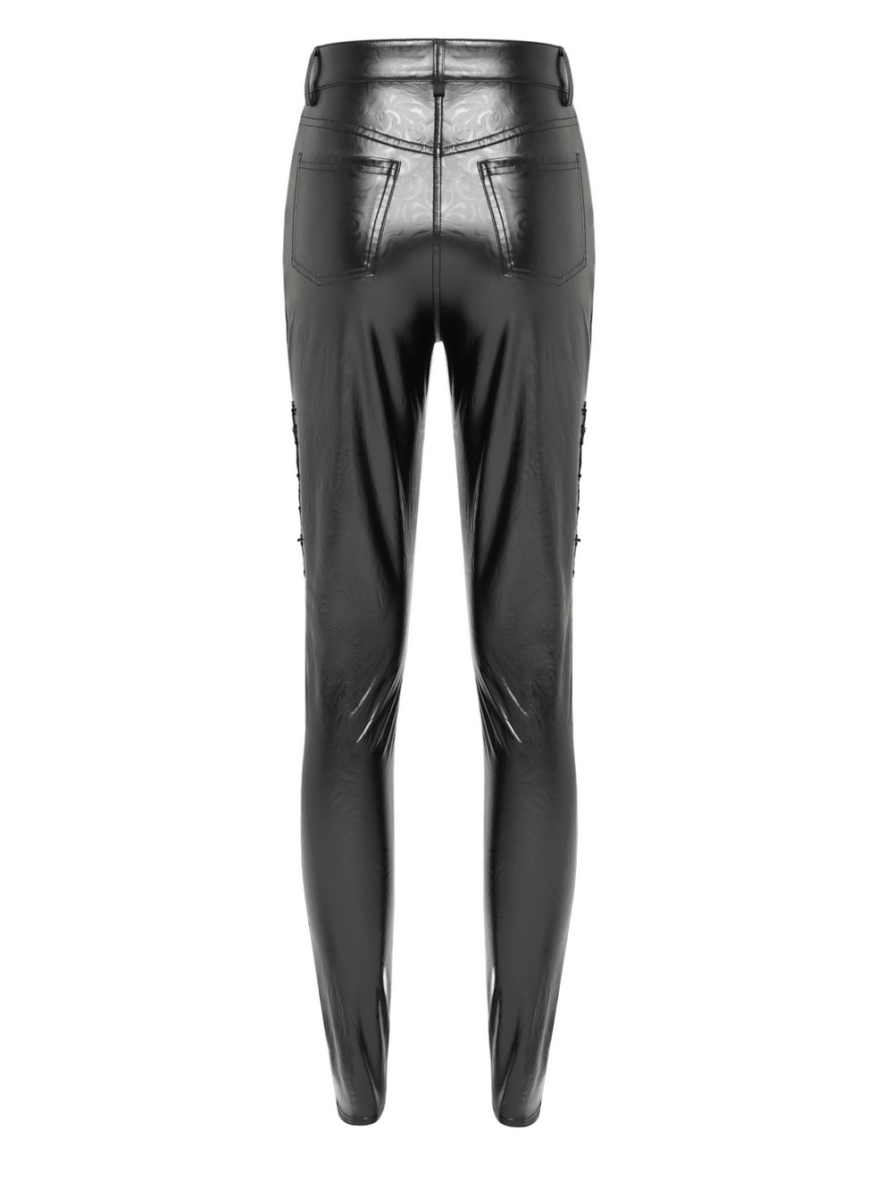 Black Faux Leather Pants with Chains and Sequin Details