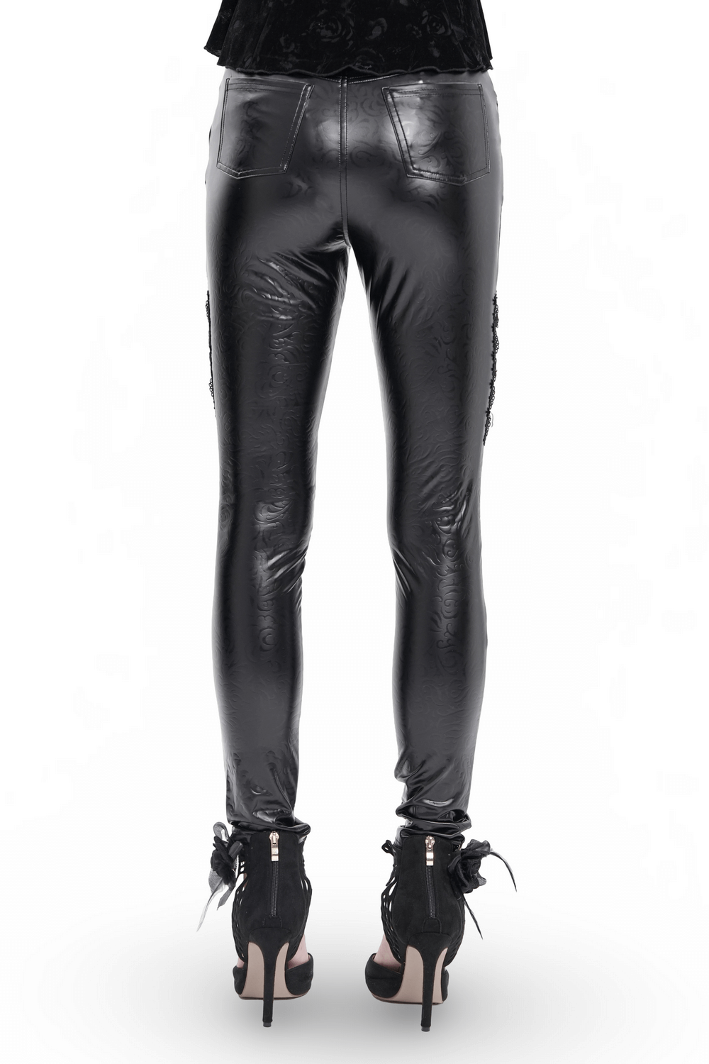 Black Faux Leather Pants with Chains and Sequin Details