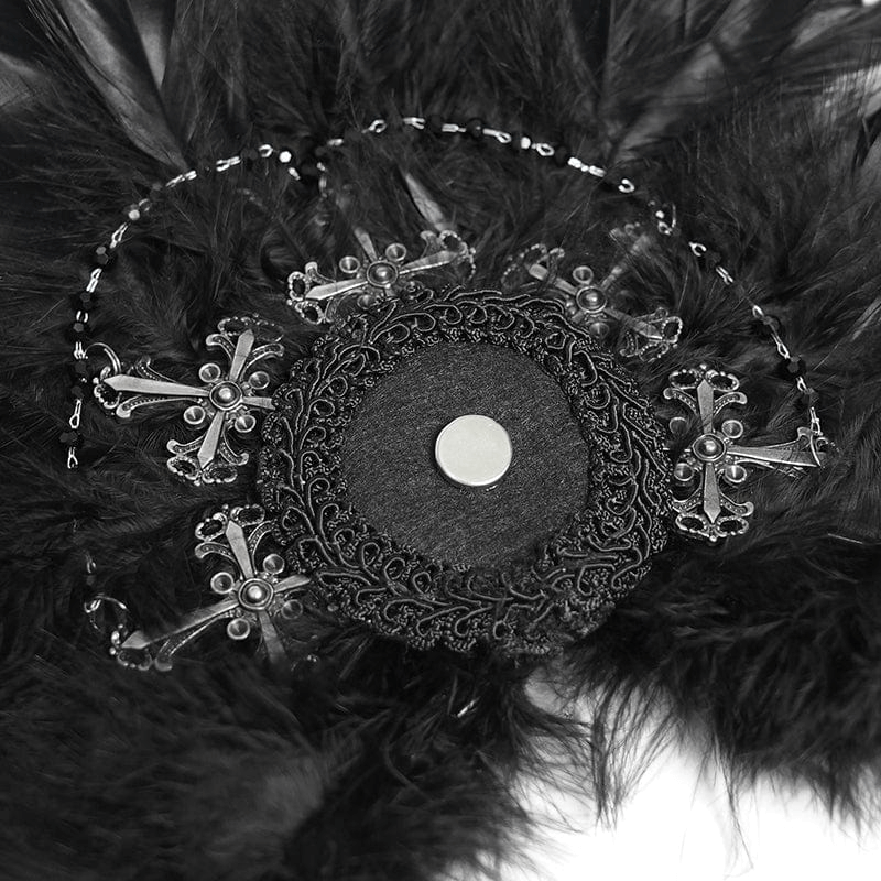 Black Feather Brooch and Hair Clip with Cross Detail
