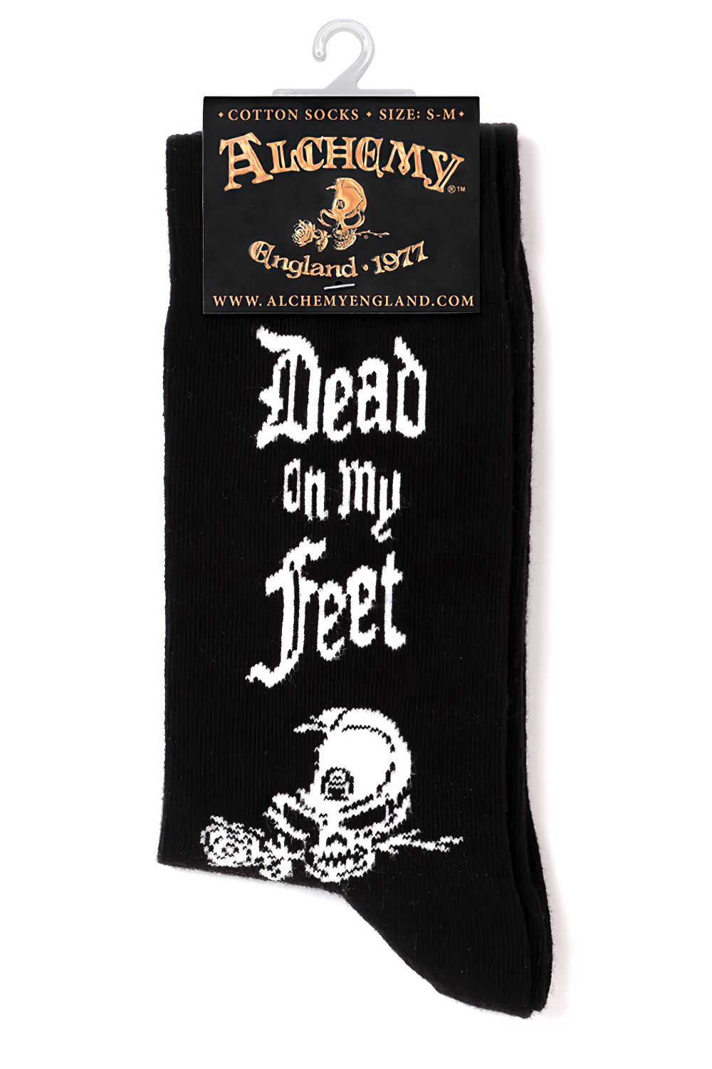 Black Gothic Alchemy Socks with Dead On My Feet Slogan