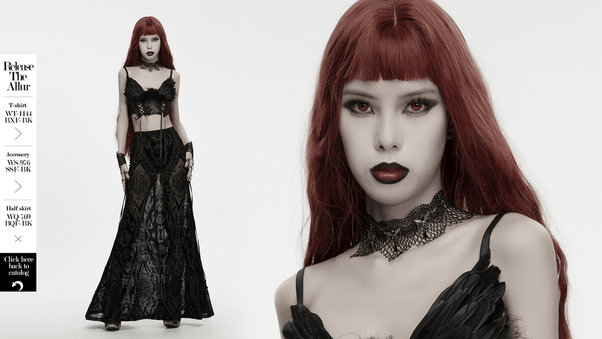 Black Gothic Bat Wing Lace Choker with Crystal Drops