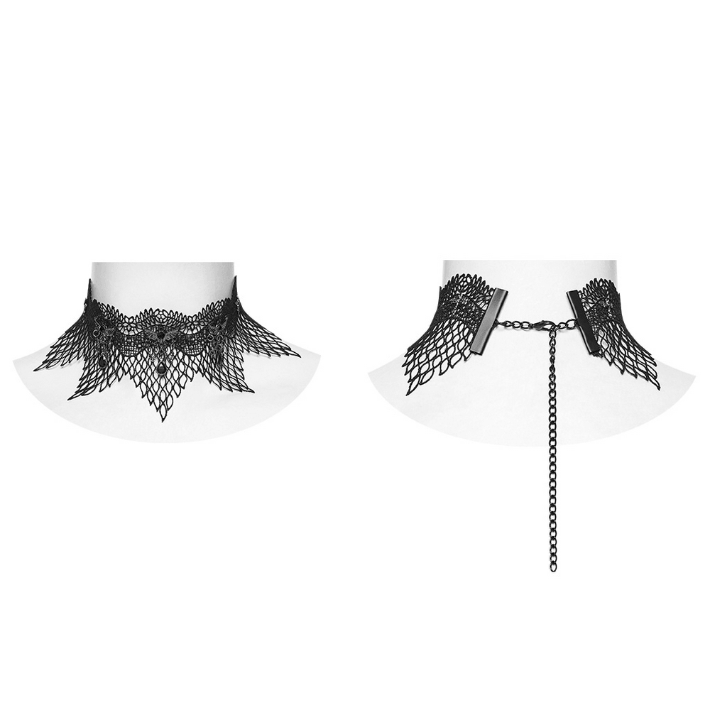 Black Gothic Bat Wing Lace Choker with Crystal Drops