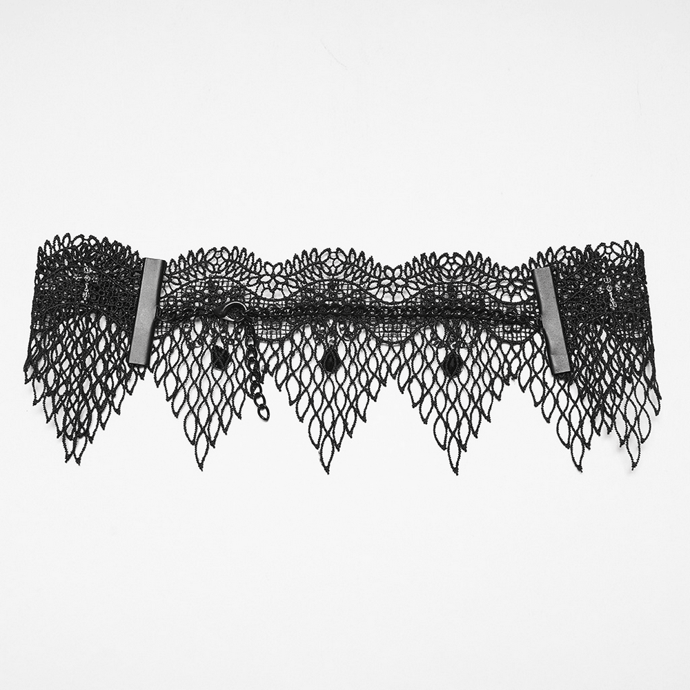 Black Gothic Bat Wing Lace Choker with Crystal Drops
