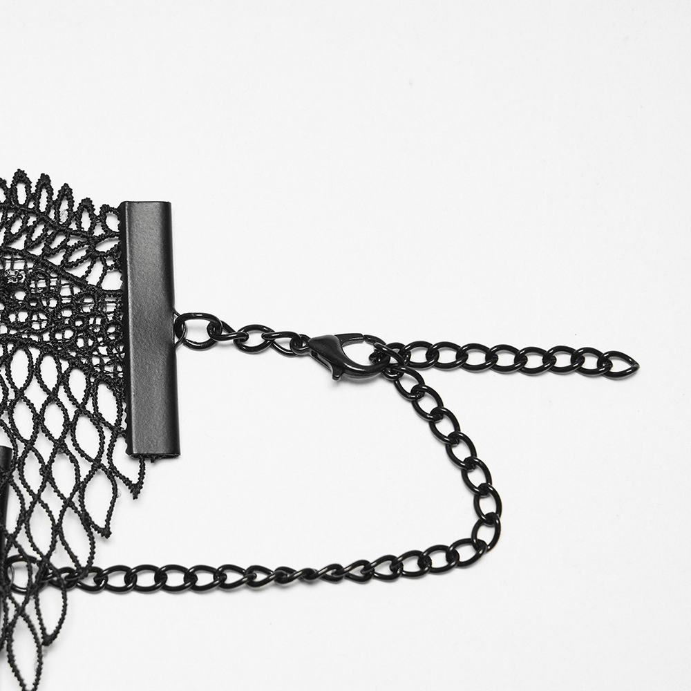 Black Gothic Bat Wing Lace Choker with Crystal Drops