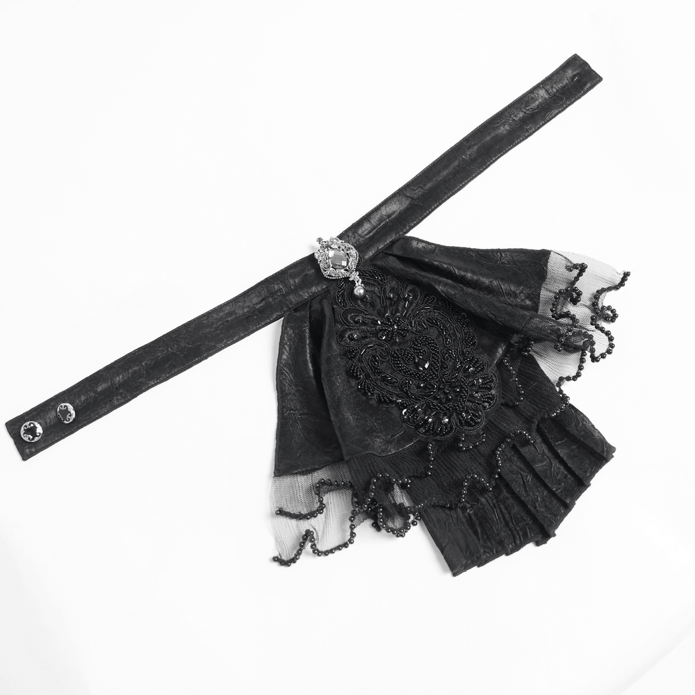 Black Gothic Brocade Shirt with Ruffles and Lace