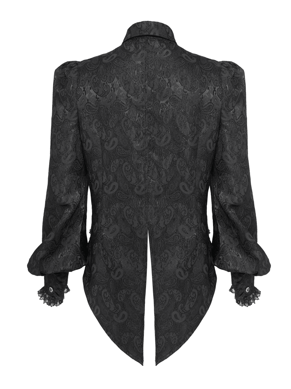 Black Gothic Brocade Shirt with Ruffles and Lace