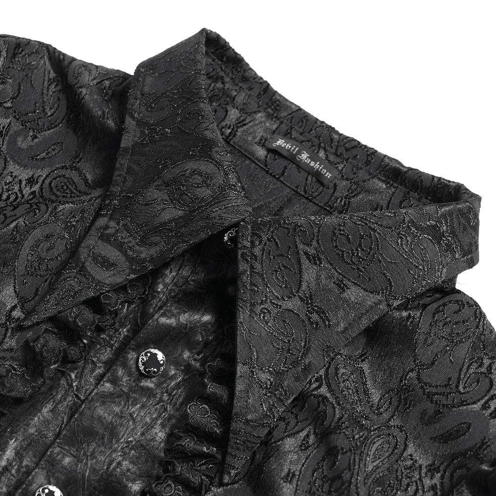 Black Gothic Brocade Shirt with Ruffles and Lace