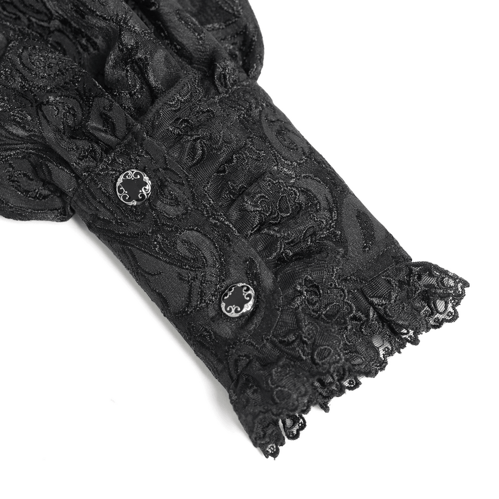 Black Gothic Brocade Shirt with Ruffles and Lace