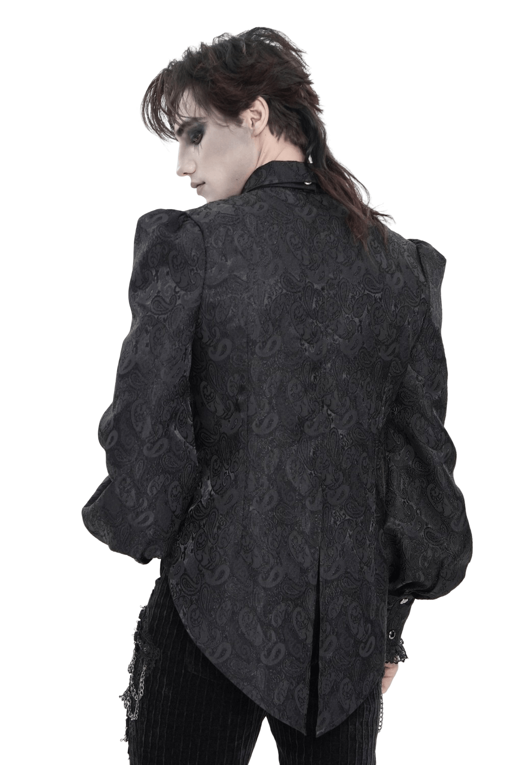 Black Gothic Brocade Shirt with Ruffles and Lace