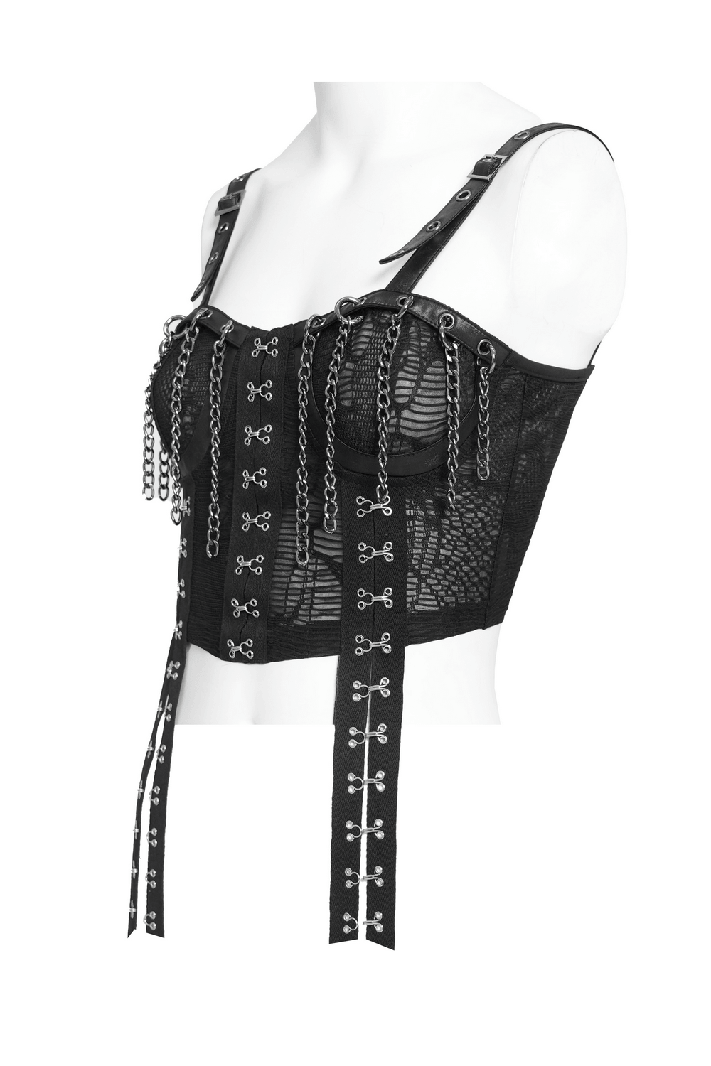 Black Gothic Chain Bustier Top with Lace Up Back