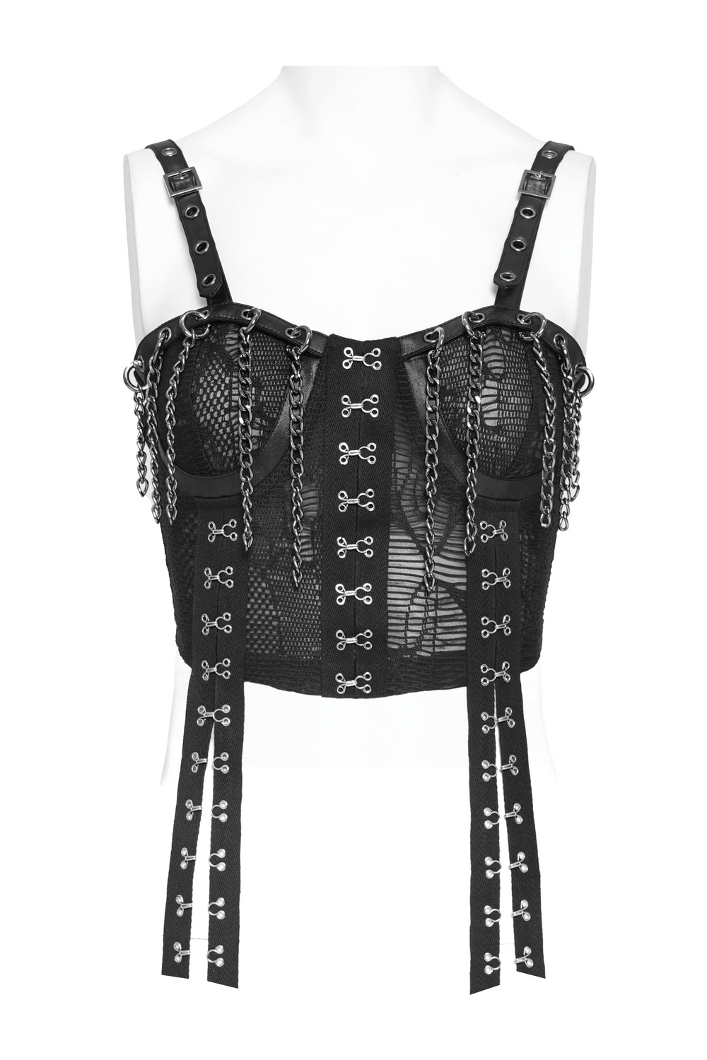 Black Gothic Chain Bustier Top with Lace Up Back