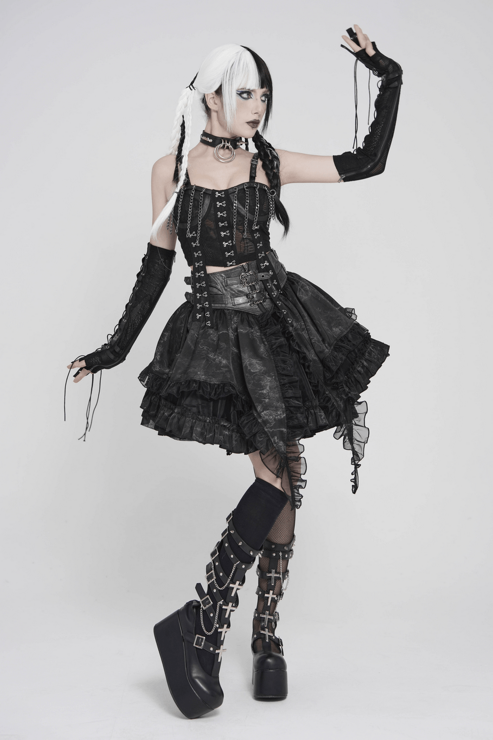 Black Gothic Chain Bustier Top with Lace Up Back