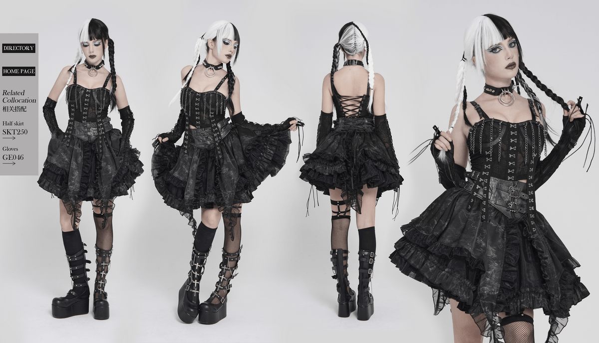 Black Gothic Chain Bustier Top with Lace Up Back