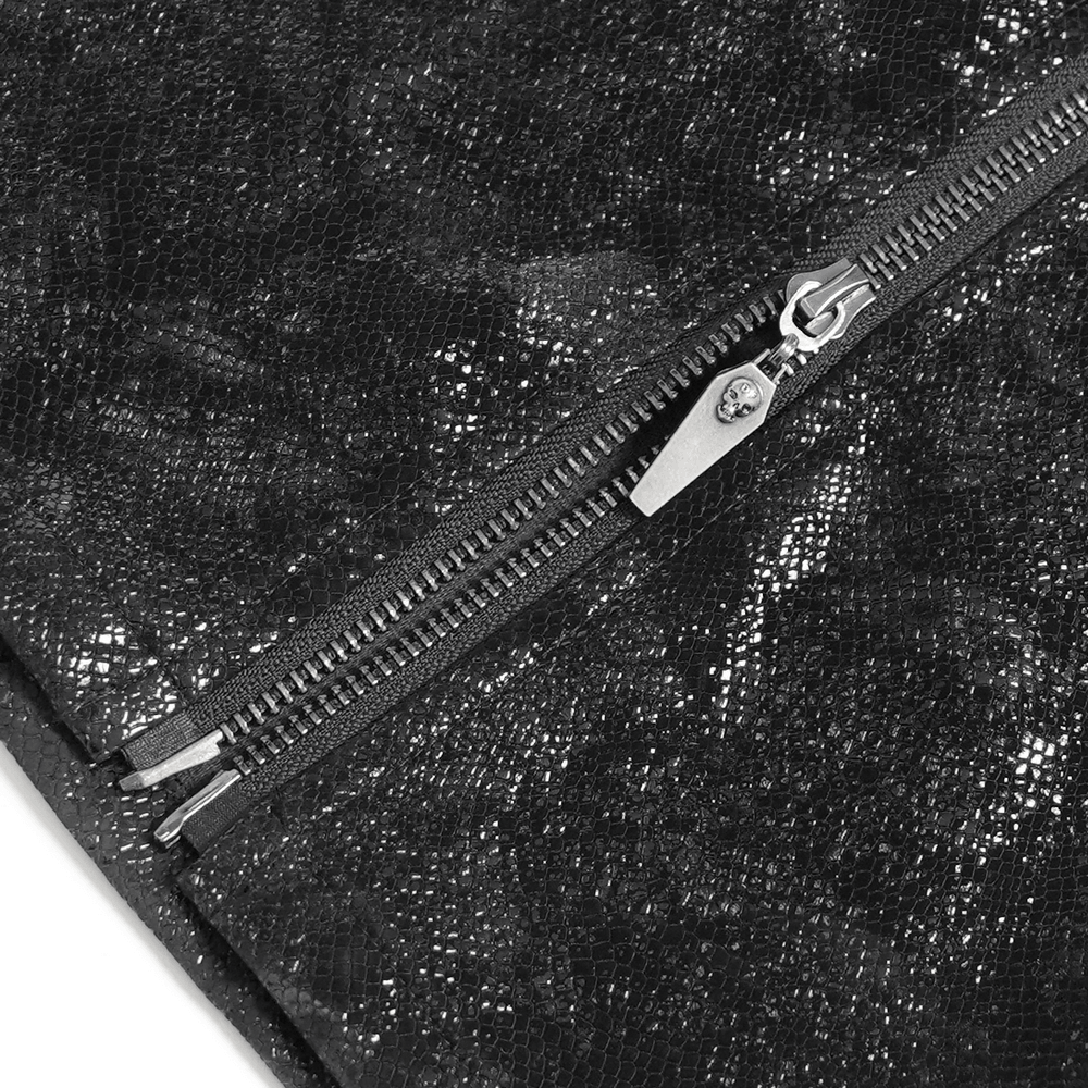 Black Gothic Chain Gaiters with Zippers and Spikes