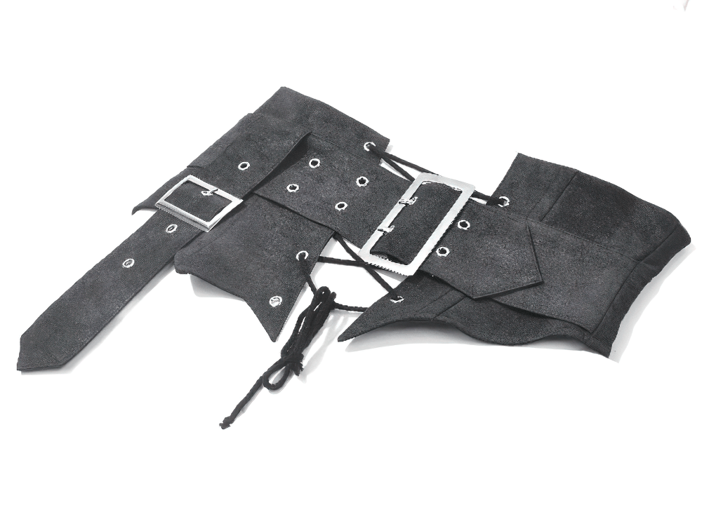 Black Gothic Corset Belt with Buckles and Lace-Up Back